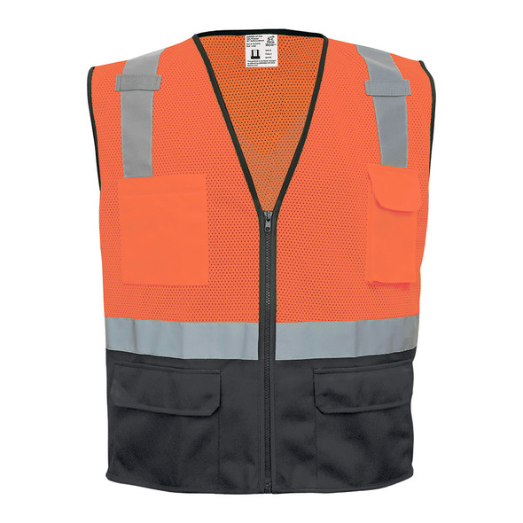FrogWear® HV Orange Lightweight Mesh Polyester Safety Vest Black Solid Bottom - GLO-049